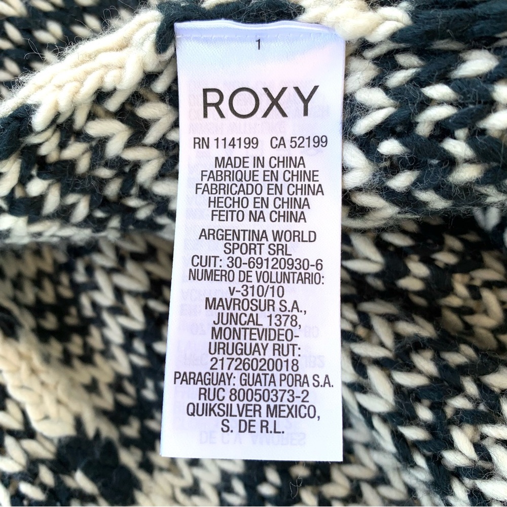 Roxy Black and Cream Chunky Knit Long Cardigan Sweater ~ Women’s Medium - Picture 8 of 11